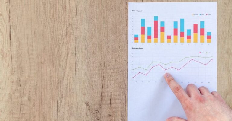 Metrics - Person Pointing Paper Line Graph